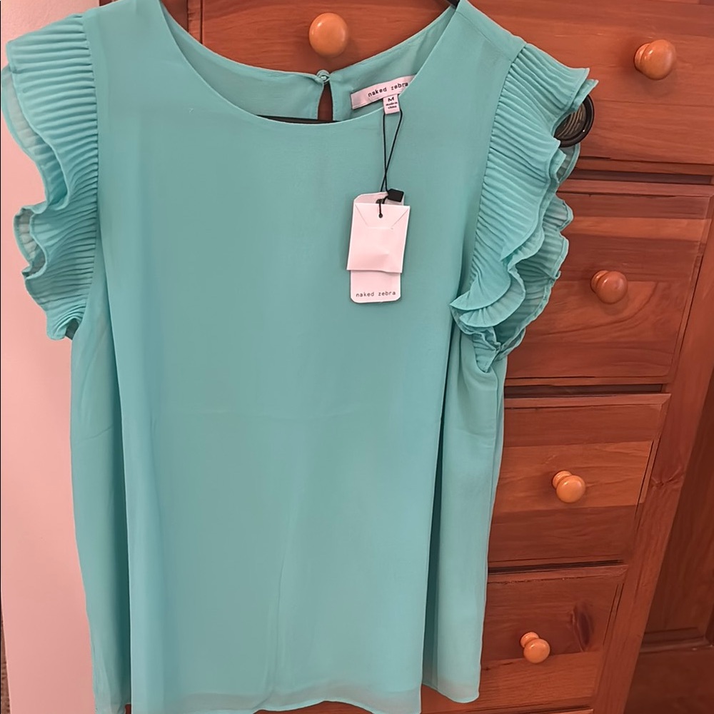 Naked Zebra Green Pleated Ruffled Blouse